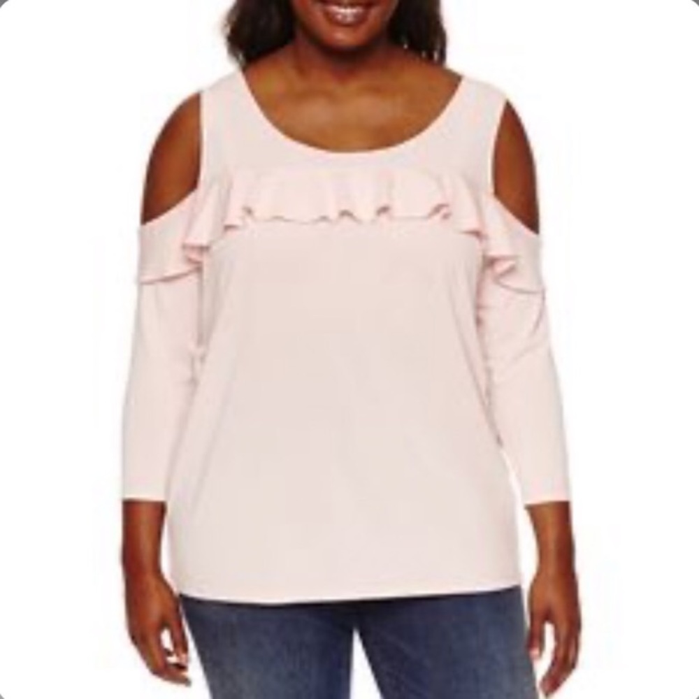 Pink cold shoulder long sleeve top